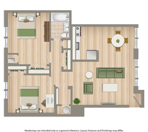 Floor plan for 2 beds, 1 bath, 850 sqft